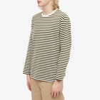 Nanamica Men's Long Sleeve CoolMax Stripe T-Shirt in Khaki And Beige