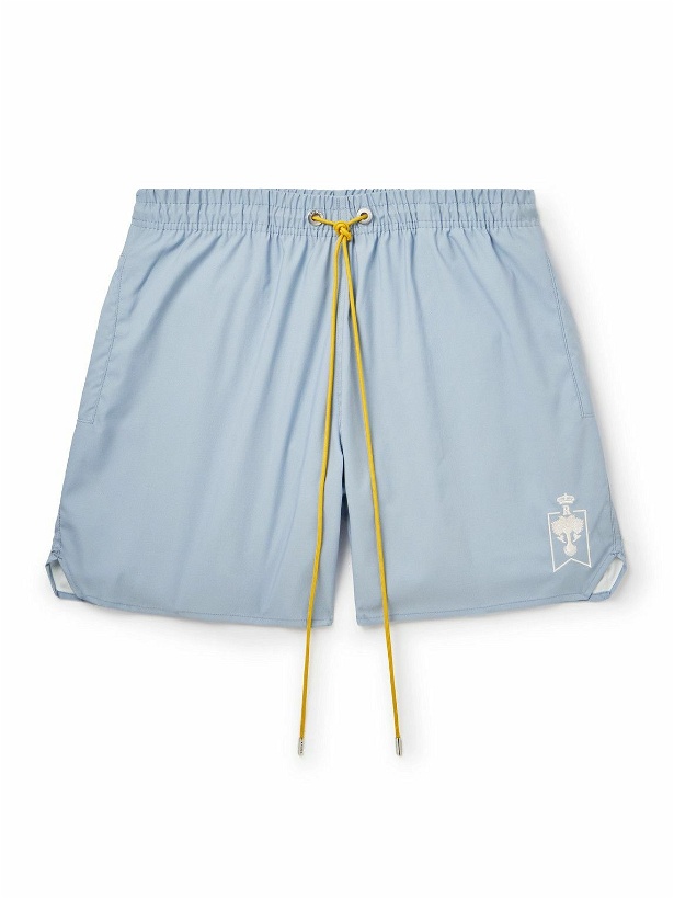 Photo: Rhude - Straight-Leg Mid-Length Logo-Embroidered Swim Shorts - Blue