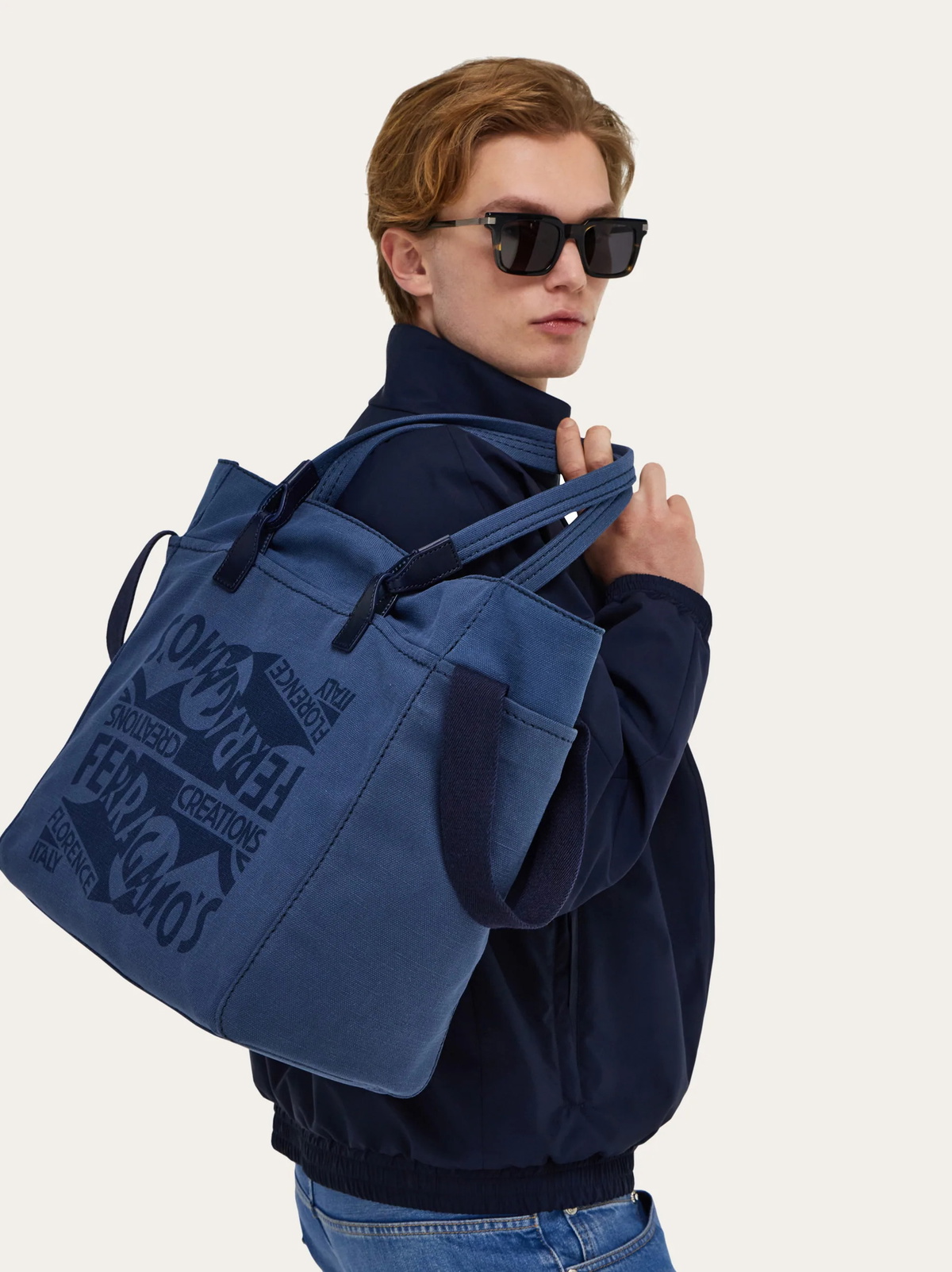 Ferragamo Mens Tote bag with logo in Blue