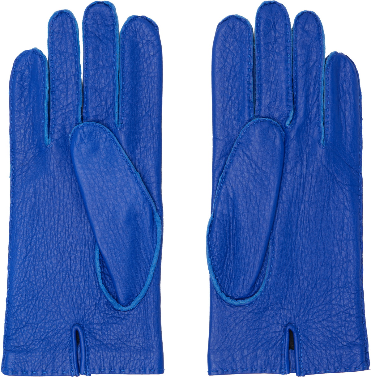 AMI Paris Blue Grained Leather Gloves