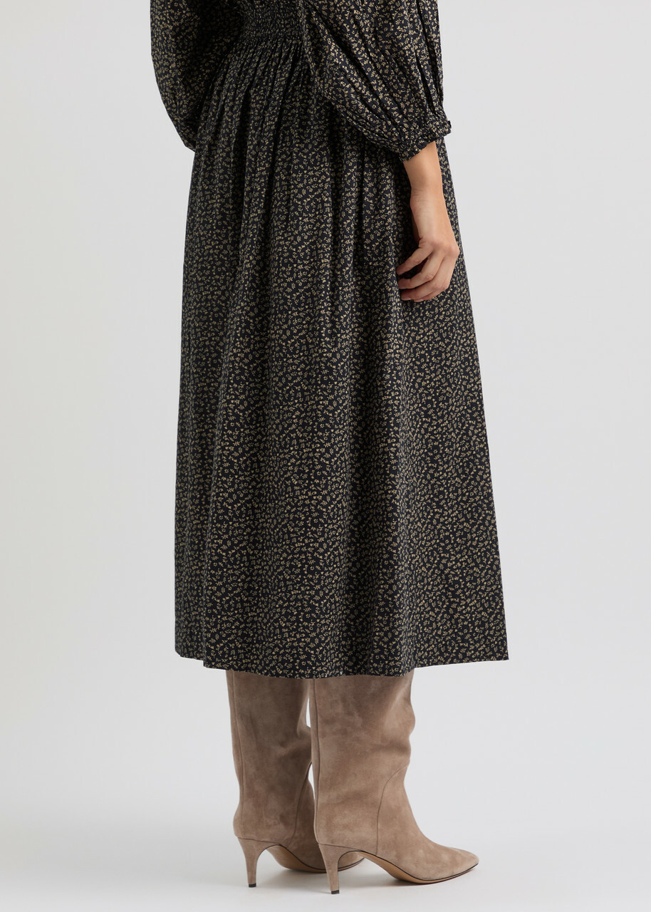 Skall Studio Dagny Floral-print Cotton Midi Skirt Black