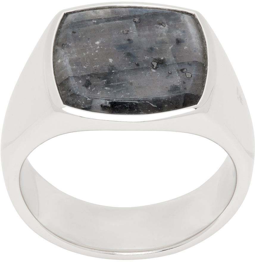 Tom Wood Silver Cushion Larvikite Ring