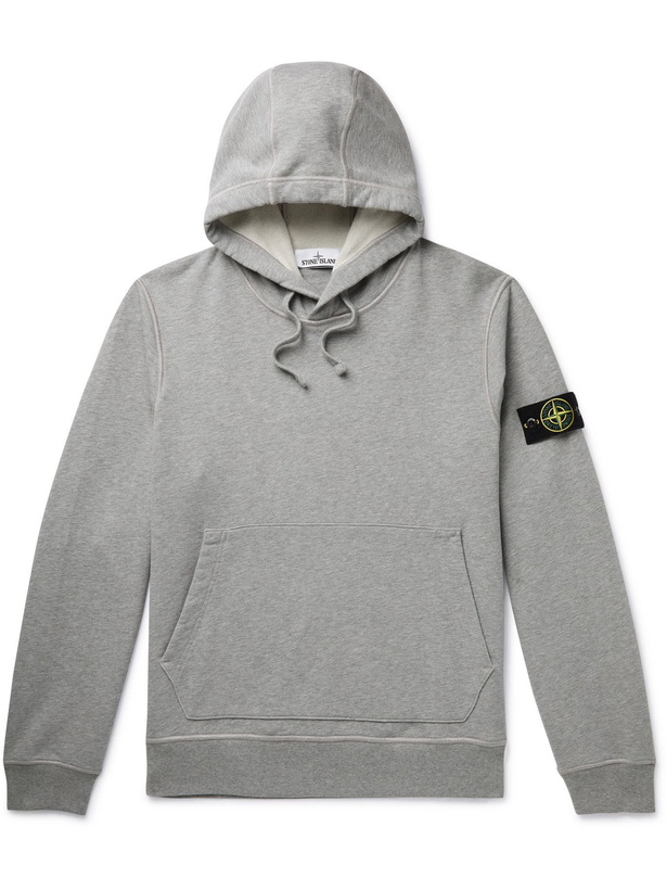 Photo: Stone Island - Logo-Appliquéd Cotton-Jersey Hoodie - Gray