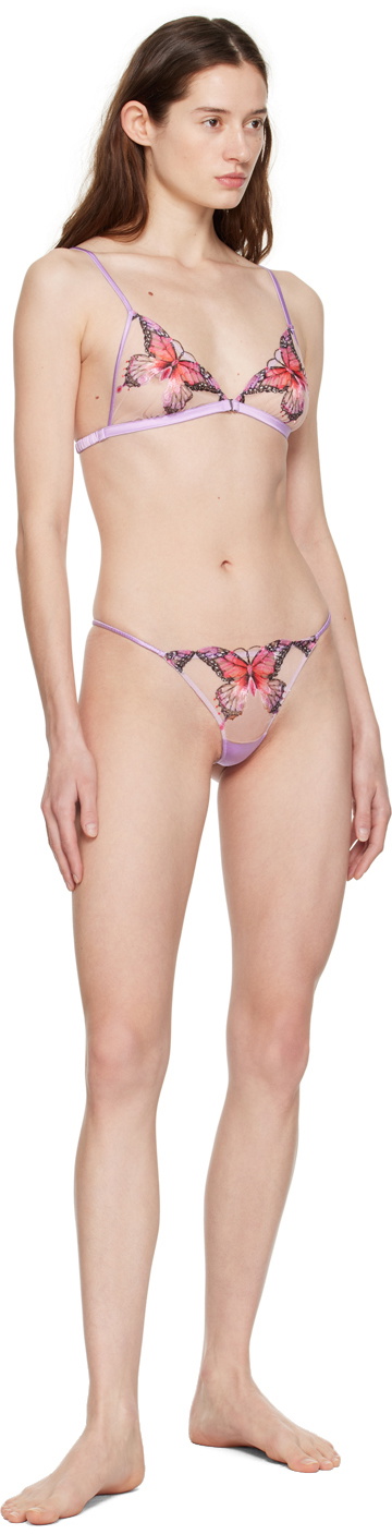 Fleur du Mal Purple Butterfly Embroidery Triangle Bra
