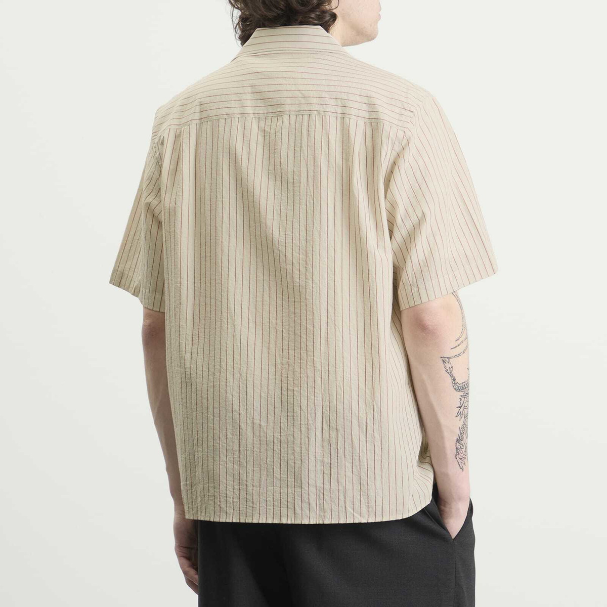 Le Père Men's Stripe Camp Shirt in Red Stripe
