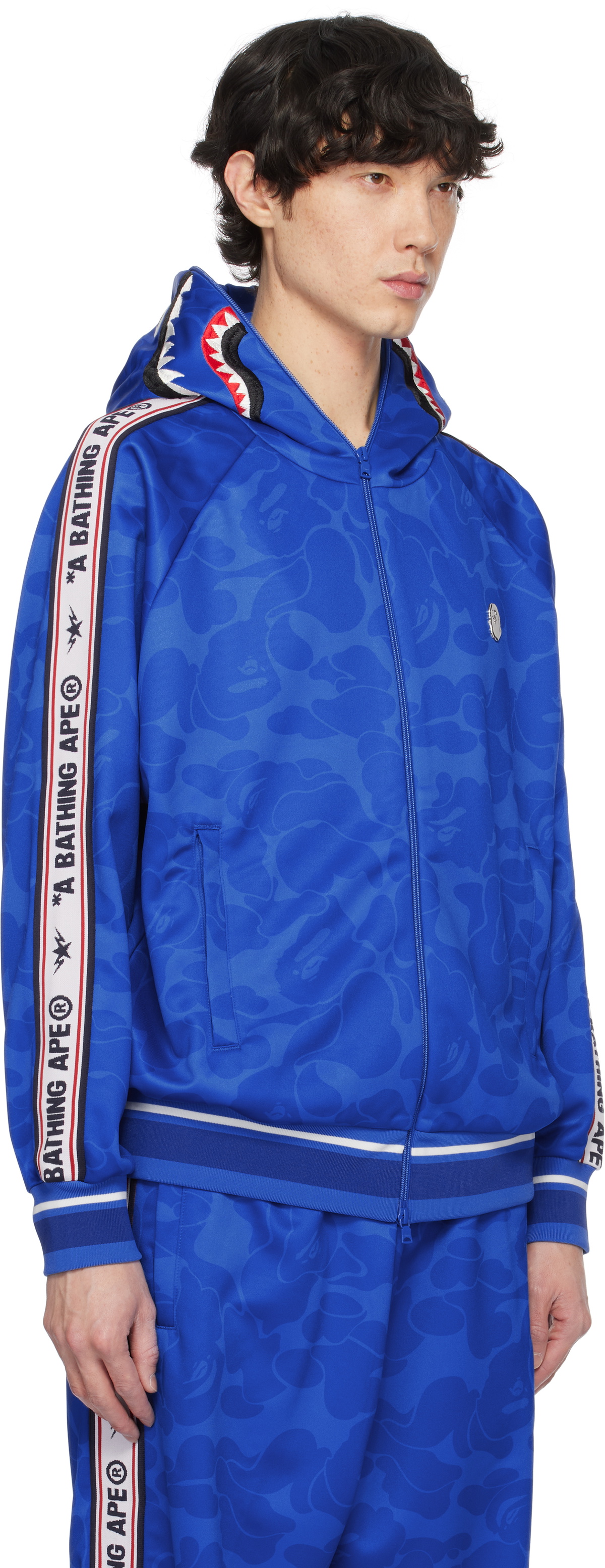 BAPE Blue Solid Camo Relaxed Fit Shark Full Zip Hoodie A Bathing Ape