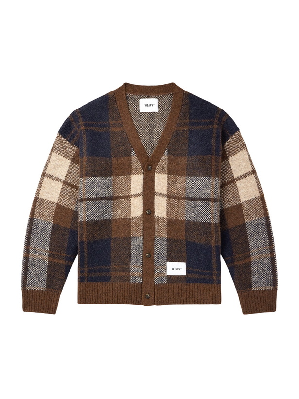 Photo: WTAPS - Palmer Logo-Appliquéd Checked Jacquard-Knit Cardigan - Brown