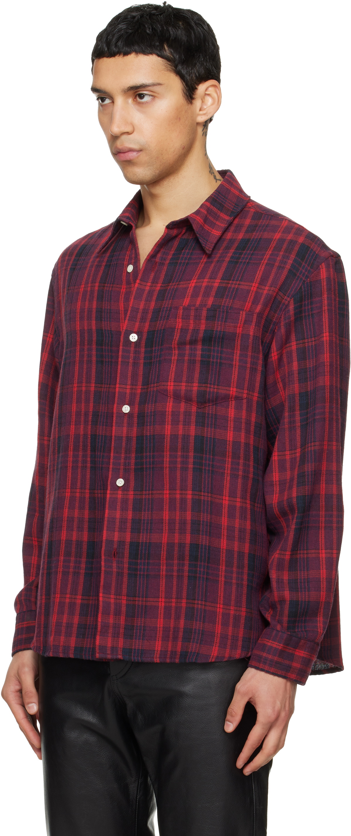 TONYWACK Red Washed Cotton Blend Check Shirt