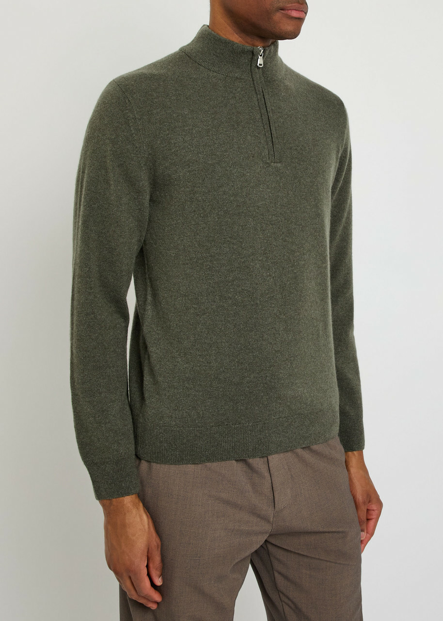 Sunspel Half-zip Cashmere Jumper Khaki