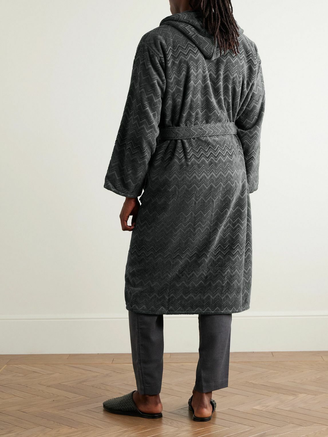 Missoni Home - Chalk Striped Cotton-Terry Jacquard Hooded Robe - Gray