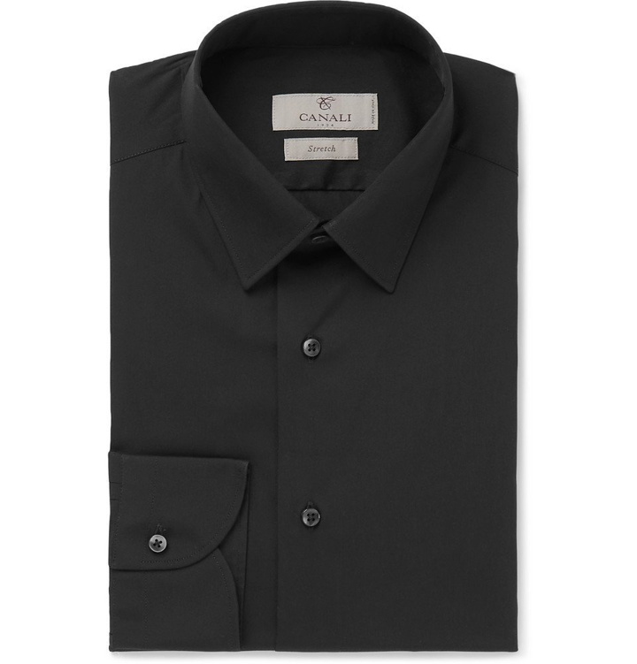 Photo: Canali - Black Slim-Fit Stretch Cotton-Blend Poplin Shirt - Men - Black
