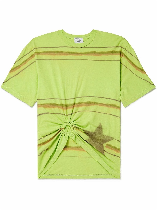 Photo: Collina Strada - Cropped Striped Cotton-Jersey T-Shirt - Green