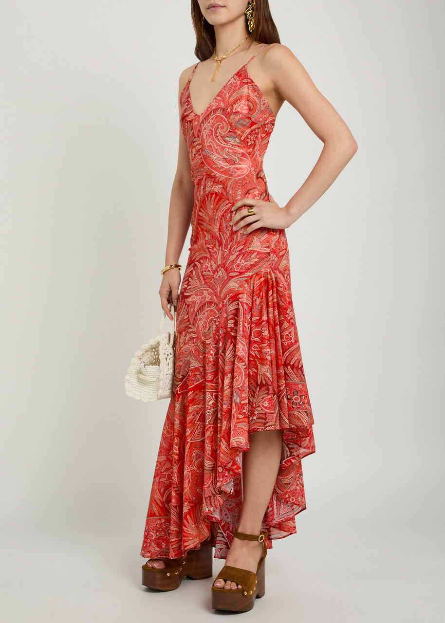 Etro Printed Asymmetric Chiffon Maxi Dress Multicoloured