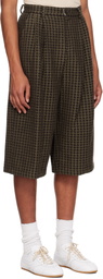 AMOMENTO Brown Jacquard Two Tuck Wide Shorts