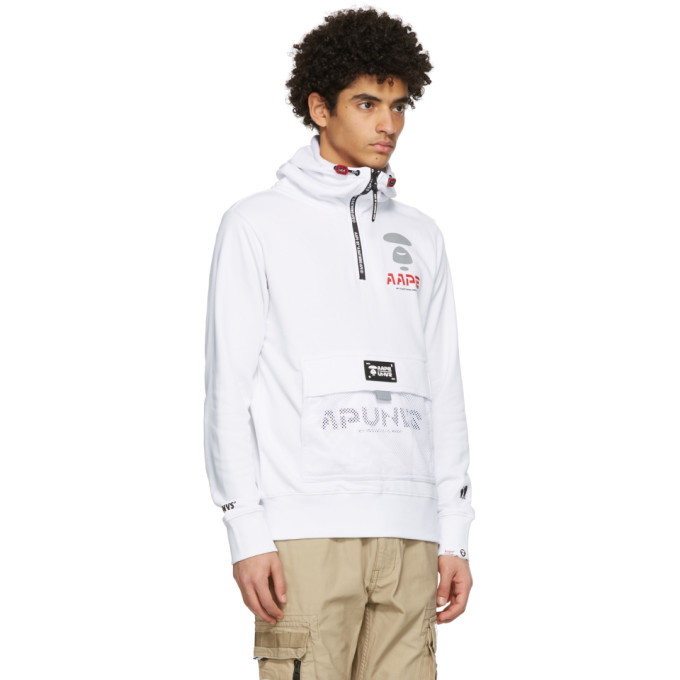 AAPE by A Bathing Ape White Logo Half-Zip Hoodie