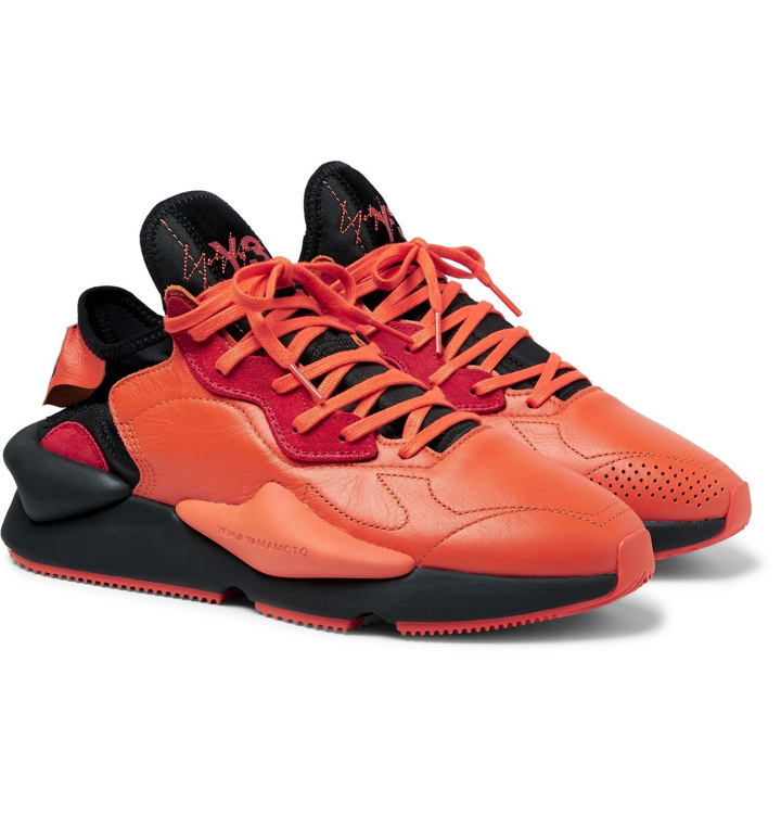 Photo: Y-3 - Kaiwa Suede-Trimmed Leather and Neoprene Sneakers - Orange