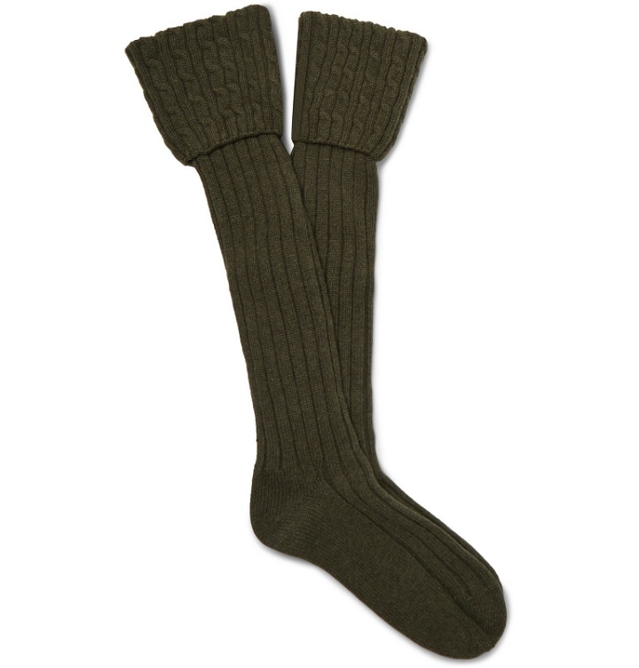 Photo: Emma Willis - Cable-Knit Stretch Cashmere-Blend Socks - Green