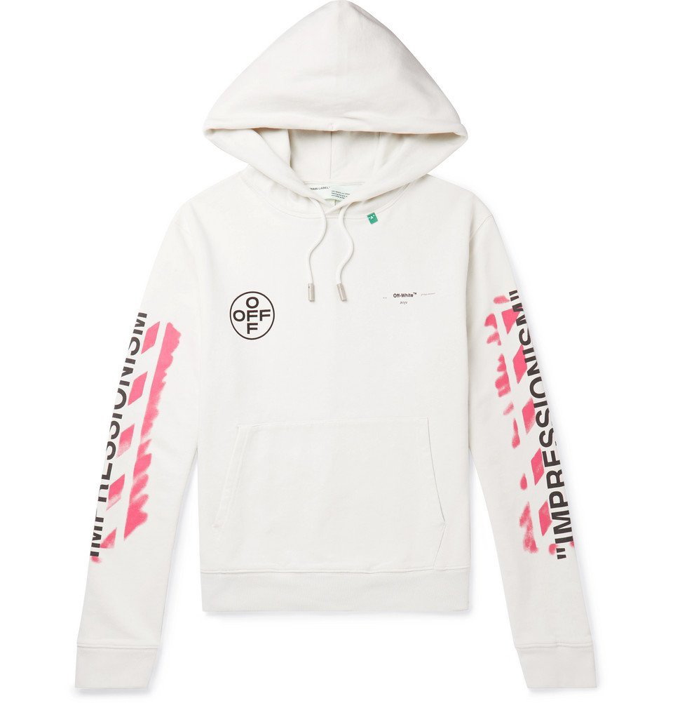 Off White Logo Print Loopback Cotton Jersey Hoodie Men White Off White