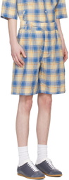 DOCUMENT Blue & Beige Check Shorts