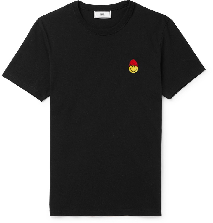 Photo: AMI - The Smiley Company Logo-Appliquéd Cotton-Jersey T-Shirt - Black