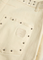 Never Fully Dressed Studded Barrel-leg Jeans Ecru