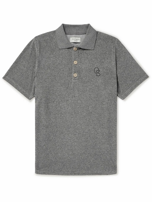 Photo: Oliver Spencer - Lounge Logo-Embroidered Cotton-Blend Terry Polo Shirt - Gray