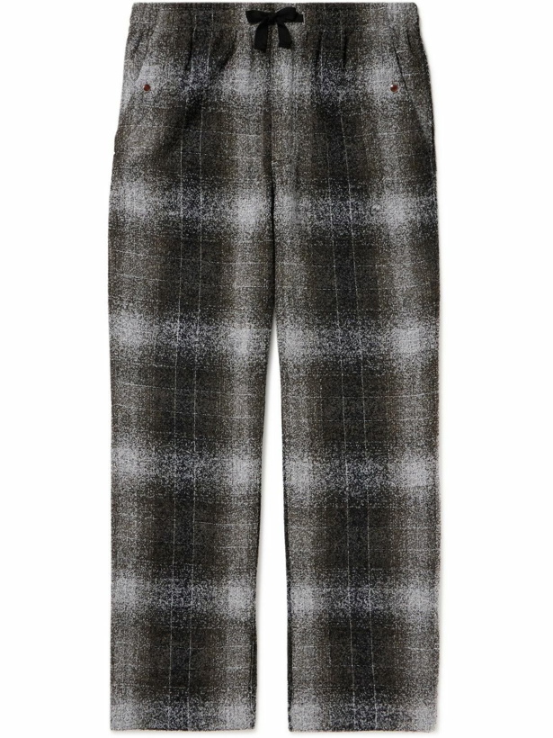 Photo: Needles - Straight-Leg Embellished Checked Wool-Blend Flannel Drawstring Trousers - Brown