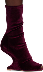 Rick Owens Lilies Burgundy Velvet Ankle Boots