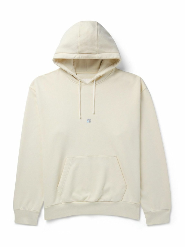 Photo: Givenchy - Logo-Embroidered Cotton-Jersey Hoodie - Neutrals