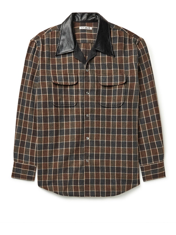 Photo: Our Legacy - Poco Camp-Collar Faux Leather-Trimmed Woven Overshirt - Brown