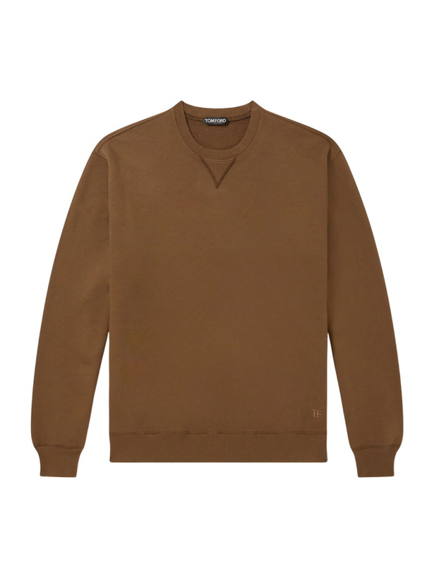 Photo: TOM FORD - Logo-Embroidered Cotton-Jersey Sweatshirt - Brown
