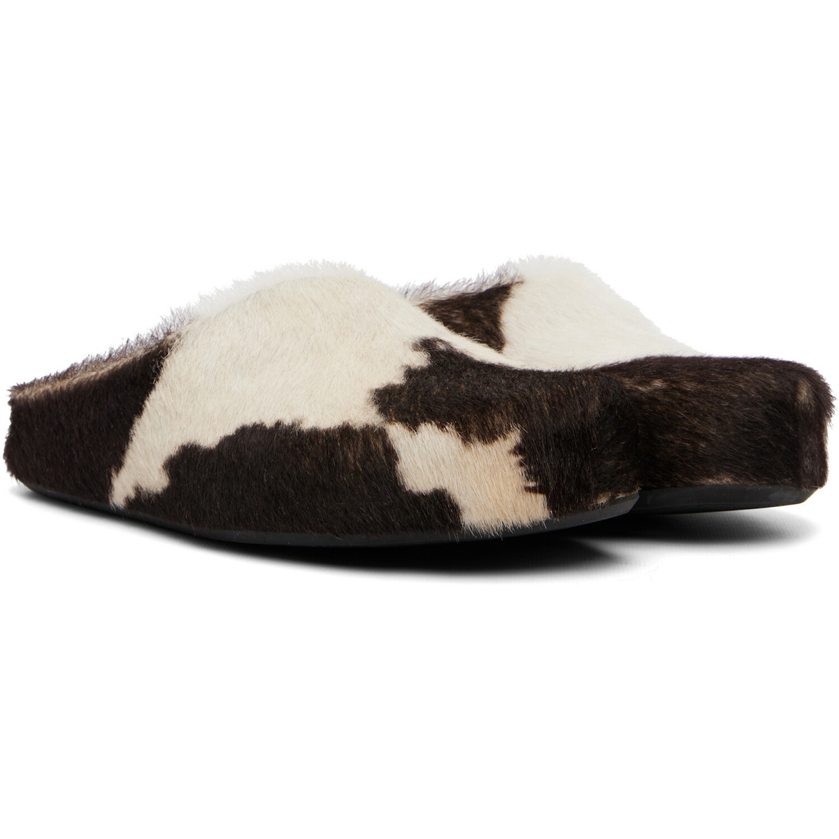 Marni White & Brown Fussbett Sabot Slip-on Loafers