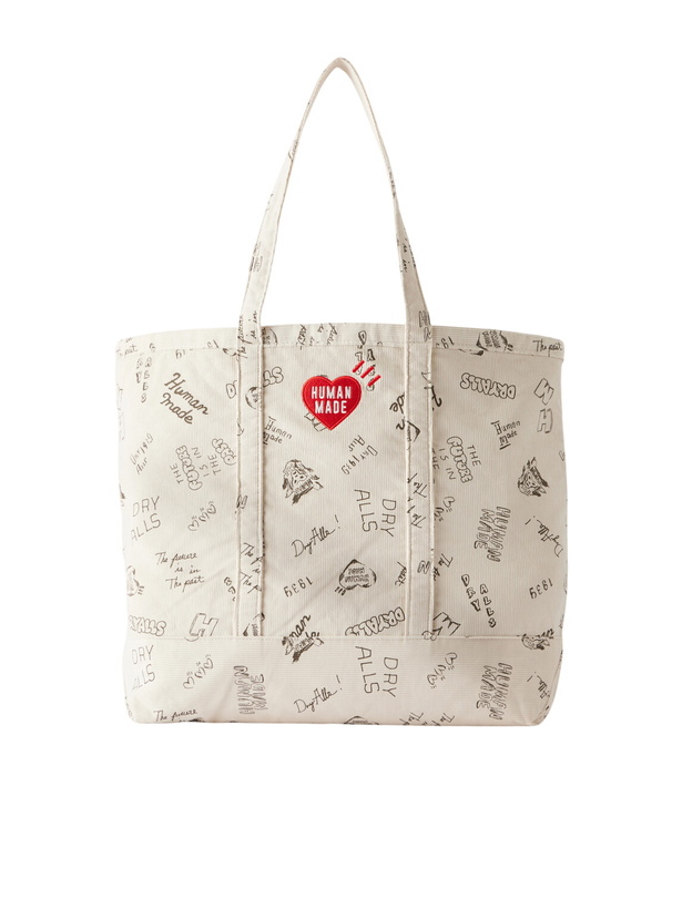 Photo: Human Made - Logo-Embroidered Printed Cotton-Corduroy Tote Bag - White