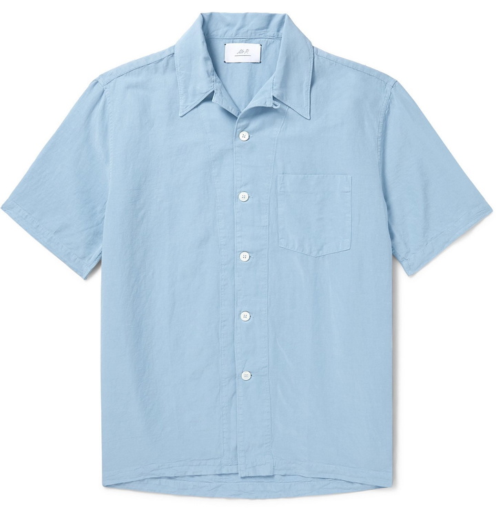 Photo: Mr P. - Convertible-Collar Garment-Dyed Lyocell, Linen and Cotton-Blend Shirt - Blue
