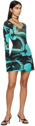 Louisa Ballou Black & Blue Printed Minidress