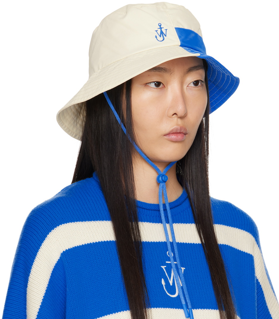 Jw Anderson White And Blue Asymmetric Bucket Hat Jw Anderson 8020