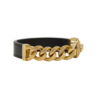 Versace Black and Gold Leather Medusa Bracelet