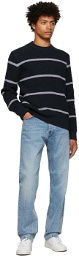 Theory Navy Cashmere Striped Knit Sweater