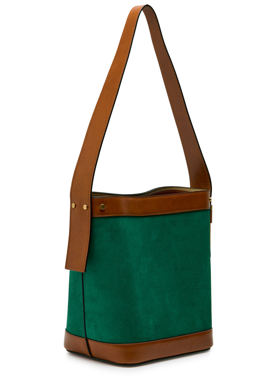 Versace Chain Small Leather and Suede Bucket bag - Green - One Size