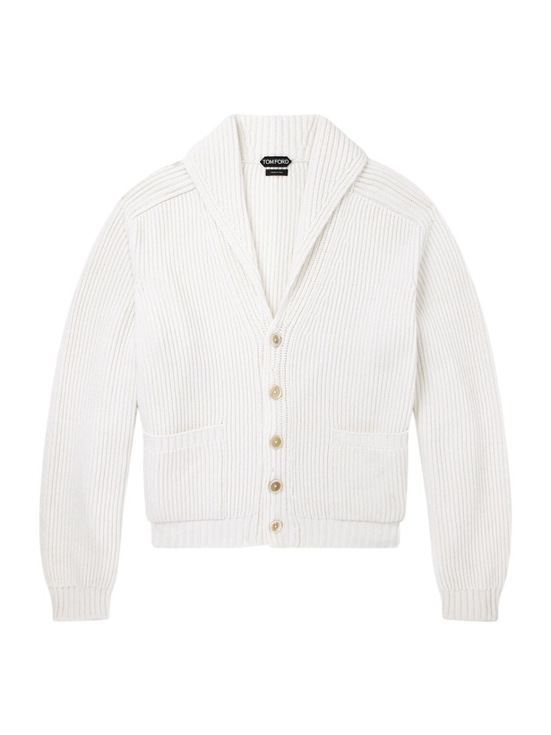 Photo: TOM FORD - Ribbed Cashmere and Cotton-Blend Cardigan - Neutrals