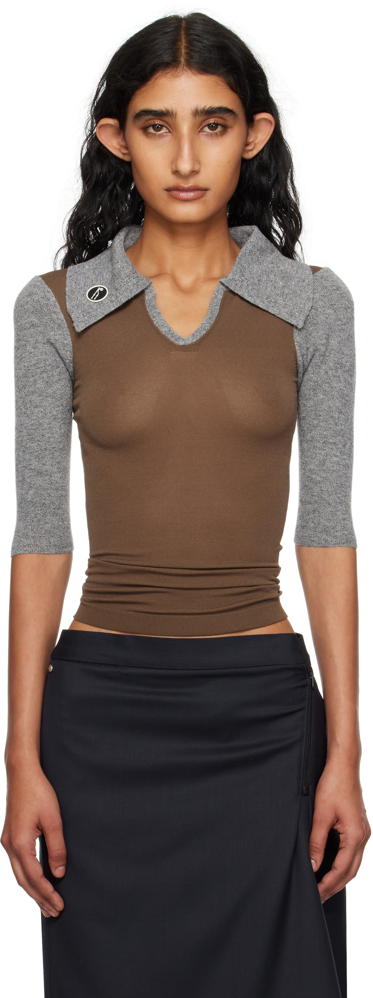 Kiko Kostadinov Khaki & Gray Larissa Knit Polo