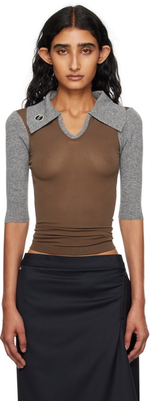Photo: Kiko Kostadinov Khaki & Gray Larissa Knit Polo