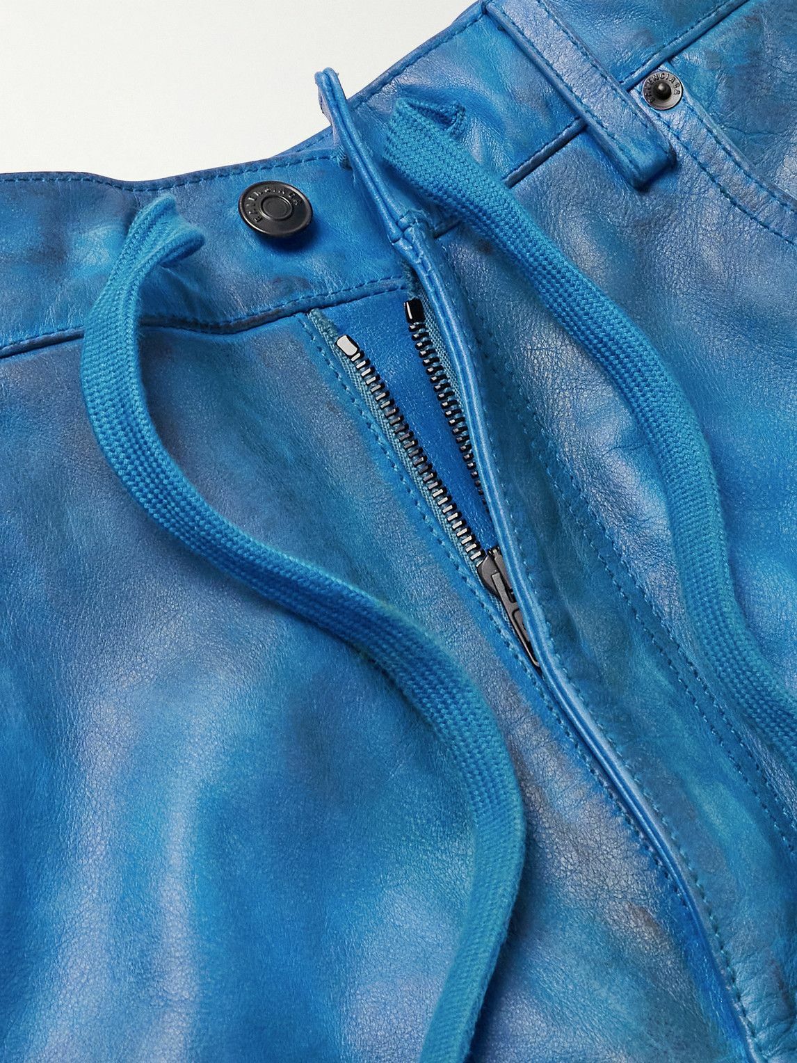 Balenciaga - Biker Wide-Leg Panelled Leather Drawstring Trousers - Blue