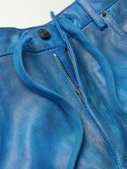 Balenciaga - Biker Wide-Leg Panelled Leather Drawstring Trousers - Blue