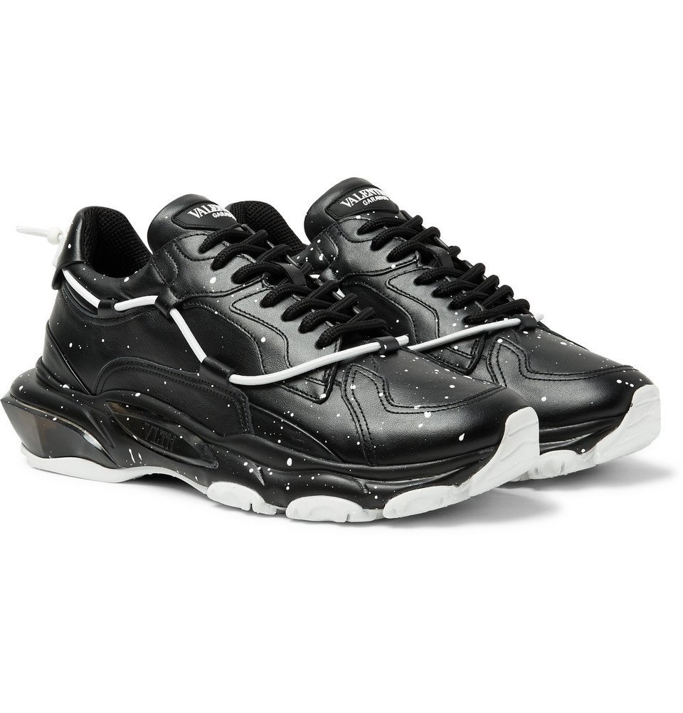 - Valentino Garavani Bounce Paint-Splattered Leather Sneakers - Men - Black Valentino Garavani