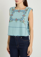 Free People Garden Wall Embroidered Cotton top Light Blue