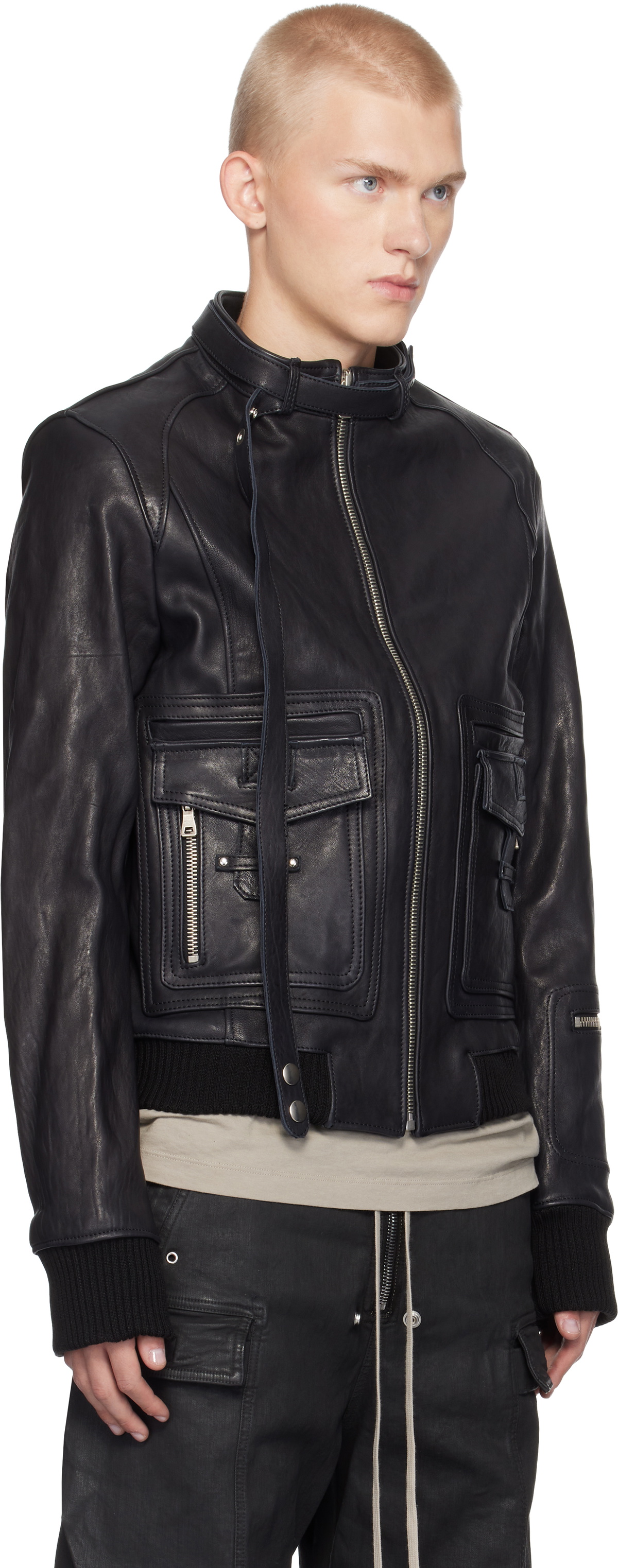 NO/FAITH STUDIOS Black Basic Cargo Leather Jacket