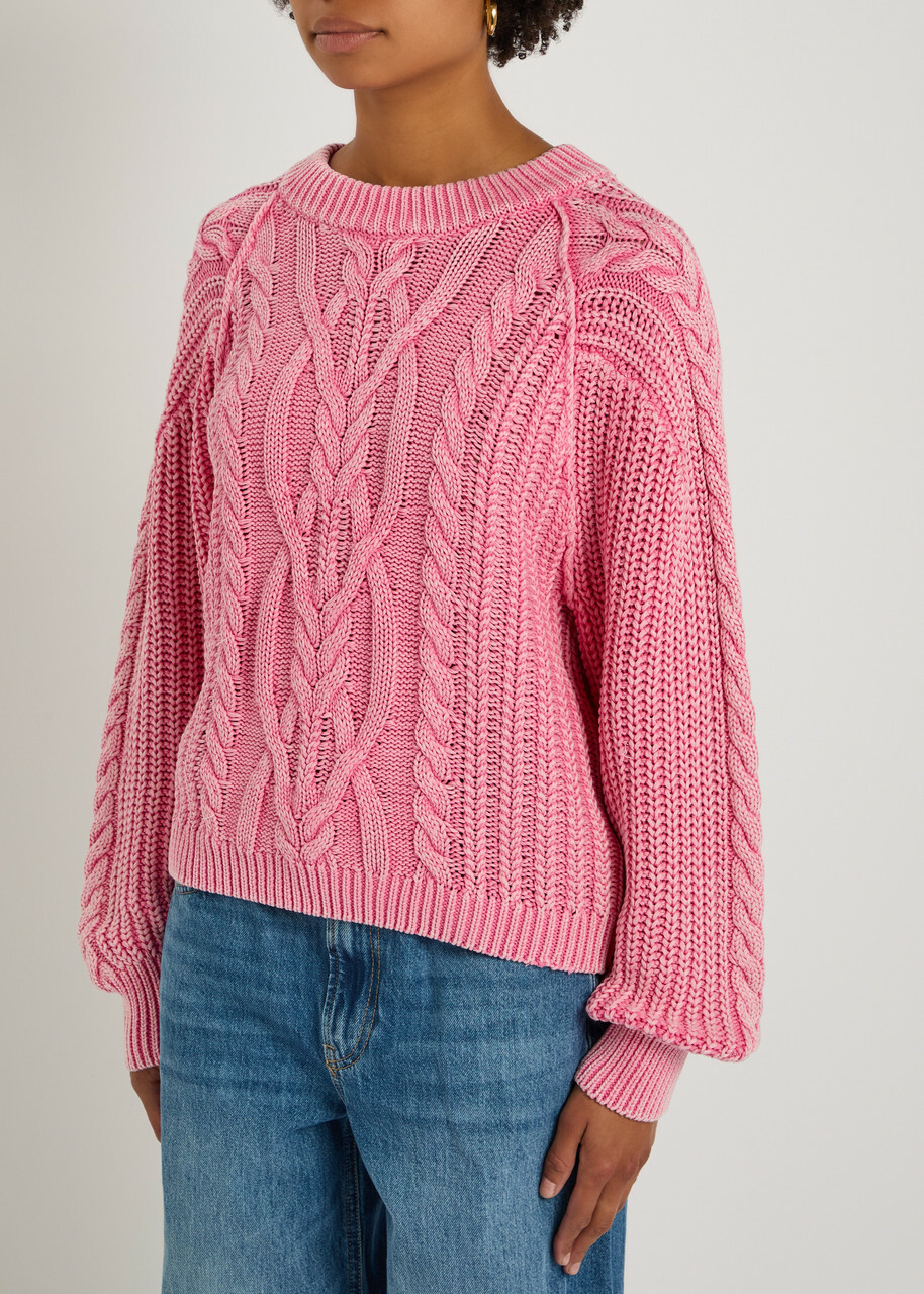 Free People Frankie Cable-knit Jumper Light Pink