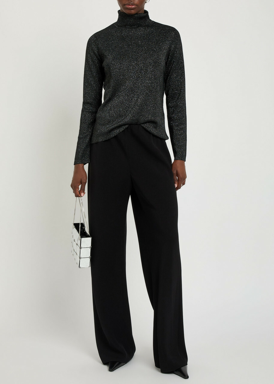 Eileen Fisher Metallic-weave Merino Wool top Black