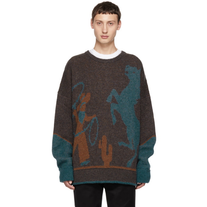 Photo: Dsquared2 Brown and Blue Fin 5 Crewneck Sweater
